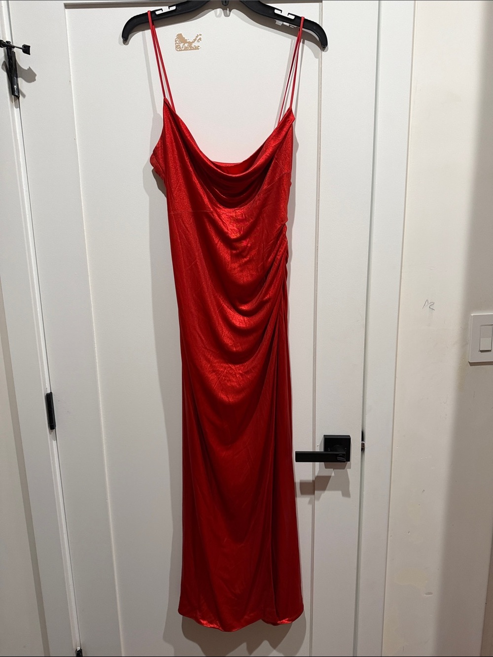 Galvan Red Satin Cowl Neck Maxi Dress - Women